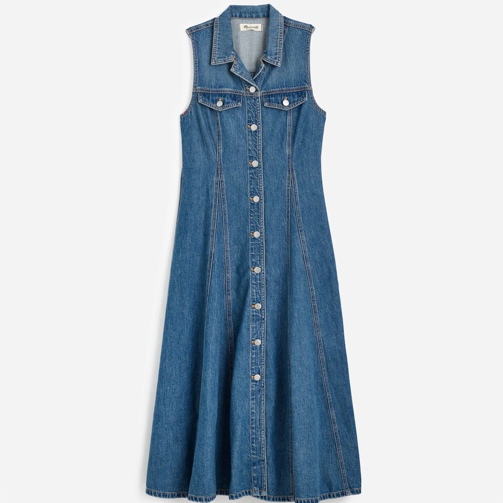 NWT Madewell Pleated Midi Blue Denim Shirtdress